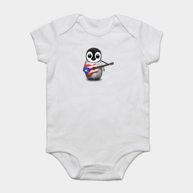 Baby Penguin Playing Puerto Rican Flag Guitar Baby Bodysuit by jeffbartels